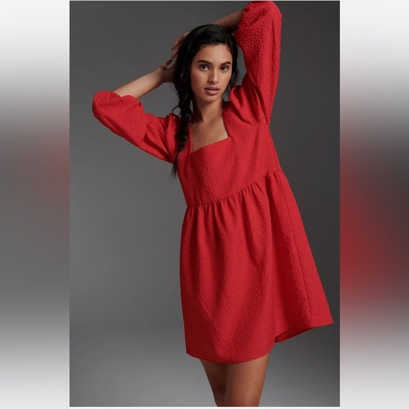 Anthro Amadi Esther Babydoll Mini Dress - Size L Red NWT - Picture 1 of 9